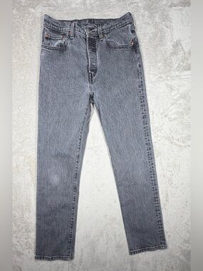 Levi’s 501 Women’s Premium Big E Faded Black Grey Button Fly Denim Jeans Size 26